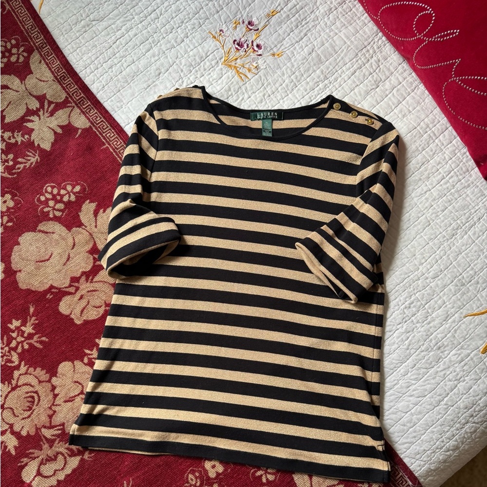 Ralph Lauren Striped Black and Tan Top